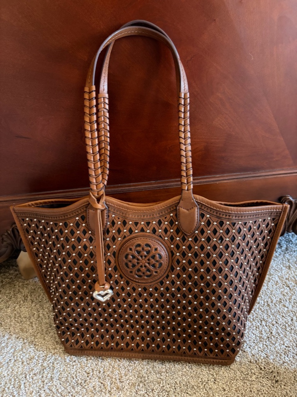 Brighton Riva Russet Leather Tote with Heart Charm - Picture 2 of 13